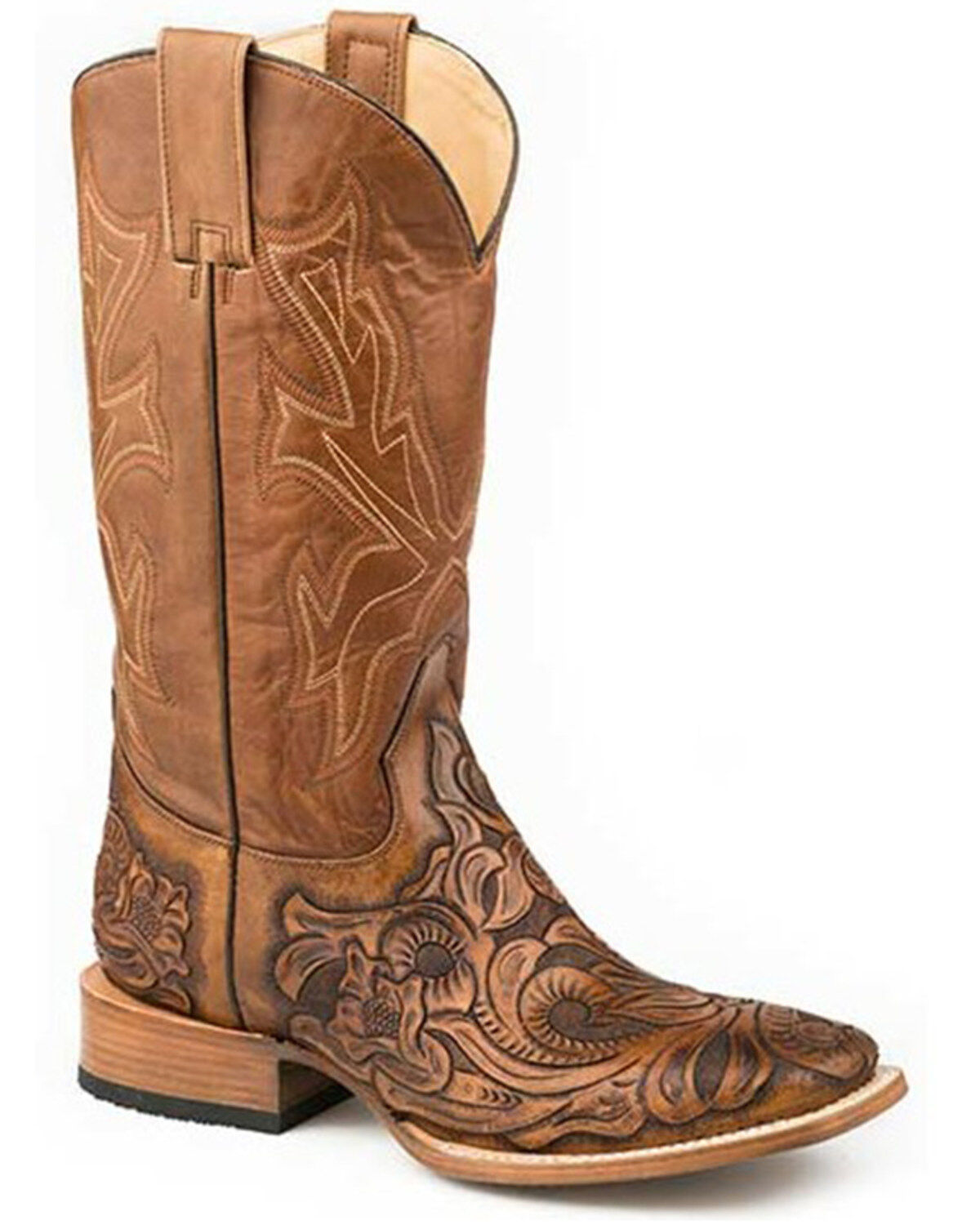 Image #1 - Stetson Men's Handtooled Wicks Western Boots - Broad Square Toe, Tan, hi-res