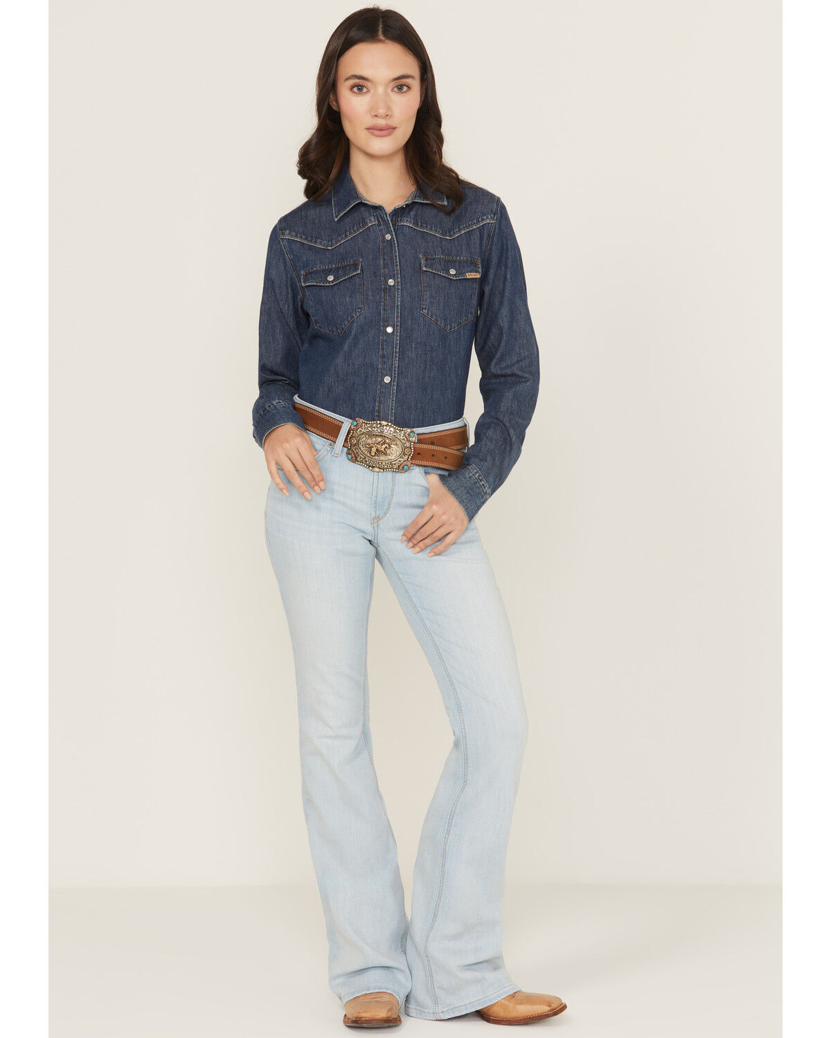 Image #2 - Ariat Women's June Light Wash Perfect Rise Flare Stretch Denim Jeans, Light Wash, hi-res