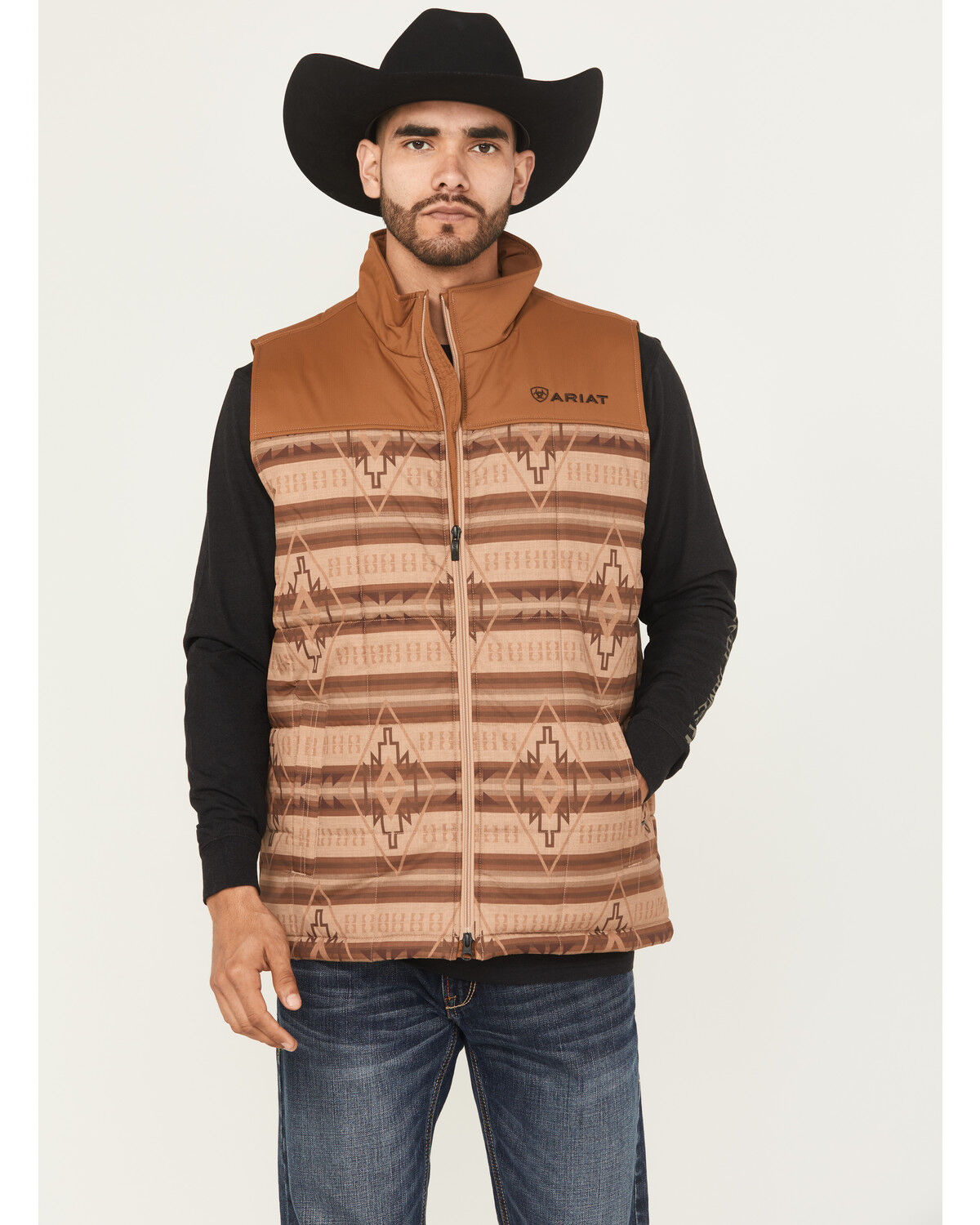 Image #1 - Ariat Men's Crius Southwestern Print Concealed Carry Insulated Vest, Khaki, hi-res