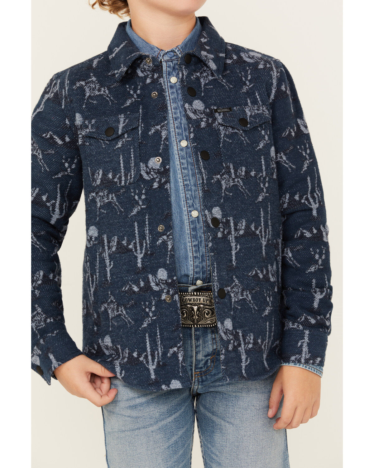 Image #3 - Rock & Roll Denim Boys' Cactus Print Shacket, Blue, hi-res