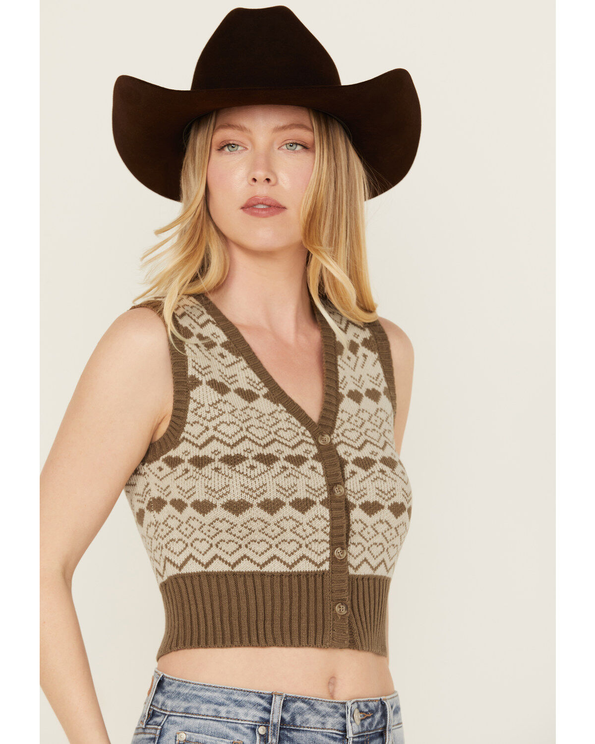 Image #2 - Sadie & Sage Women's Lovers Jacquard Vest, Brown, hi-res