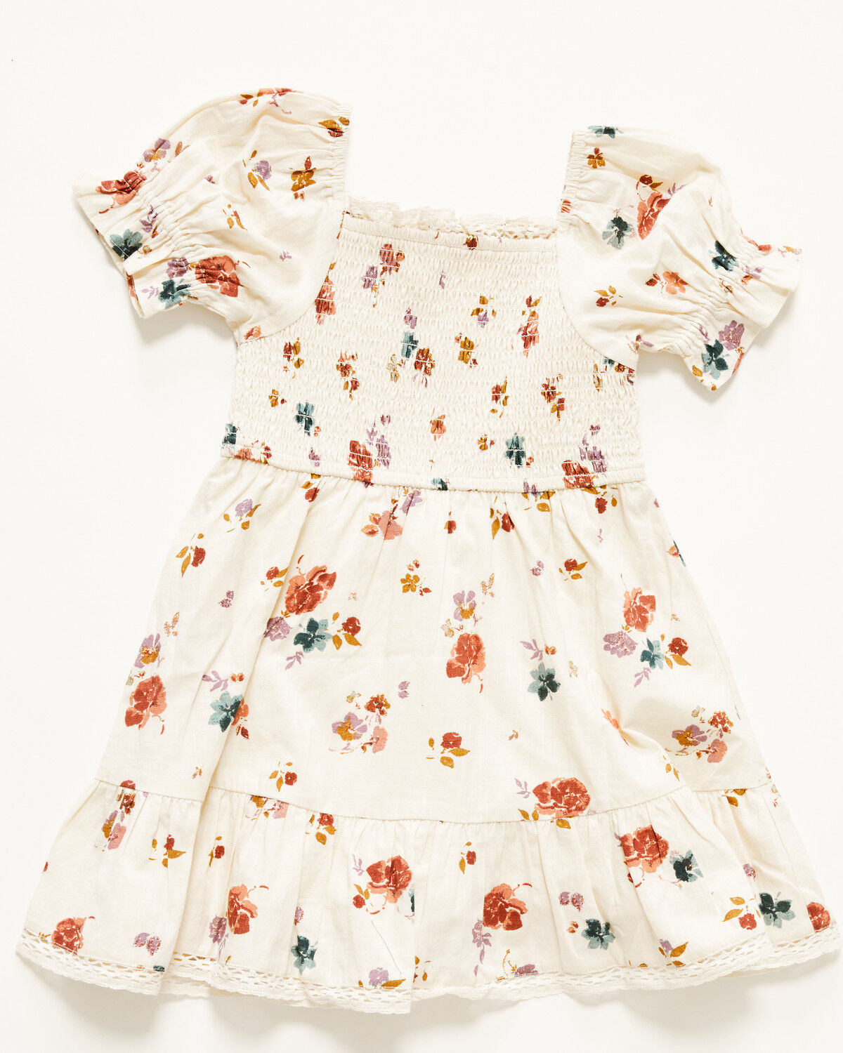 Shyanne Toddler Girls' Floral Print Short Sleeve Dress, Oatmeal, hi-res