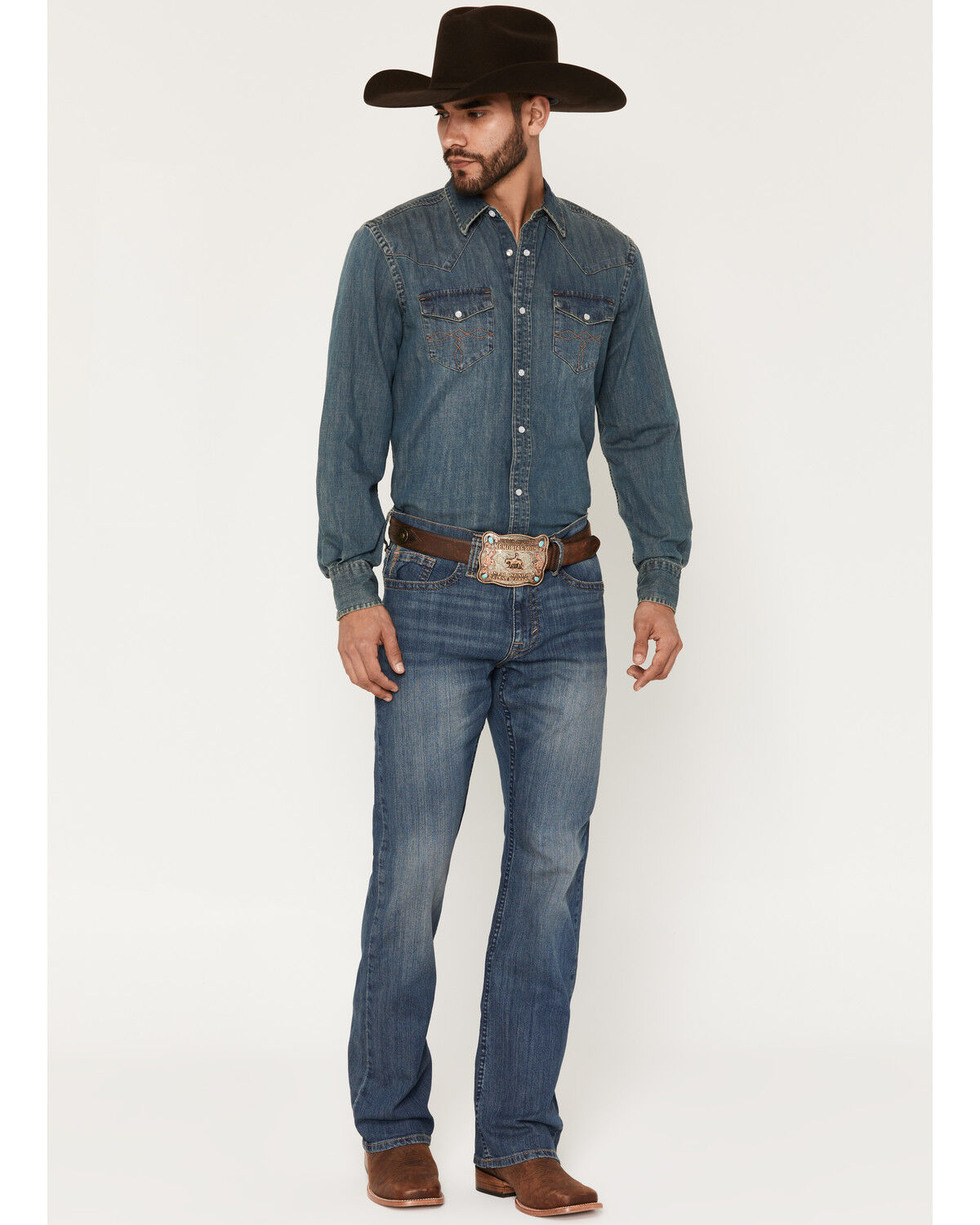 Image #1 - Cody James Men's Wolfstooth Wash Duke Relaxed Bootcut Stretch Denim Jeans, Blue, hi-res