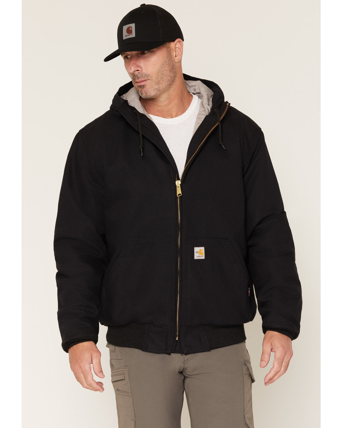 Image #1 - Carhartt Men's FR Duck Active Hooded Work Jacket, Black, hi-res