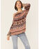 Image #4 - Miss Me Women's Vertical Print Cold Shoulder Bell Sleeve Woven Top, Rust Copper, hi-res