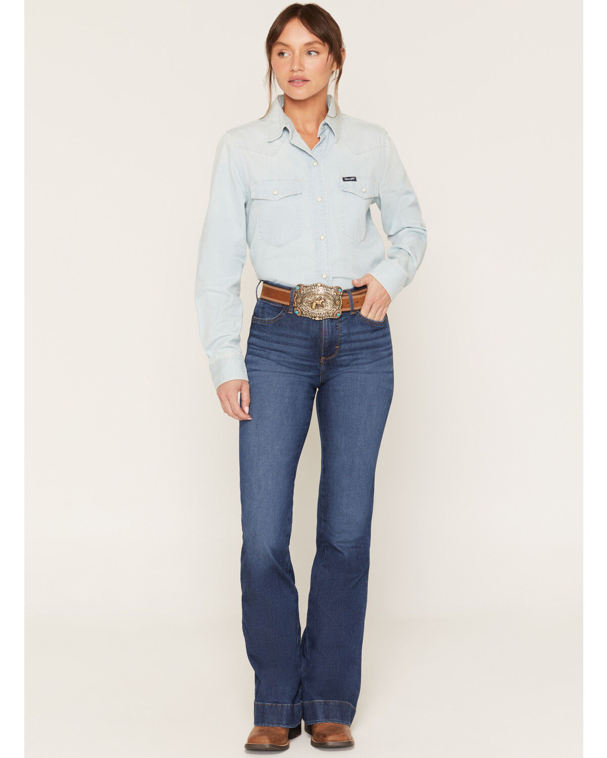 Wrangler Women's Reina Dark Wash Bespoke High Rise Trouser Stretch Denim Jeans, Dark Wash, hi-res