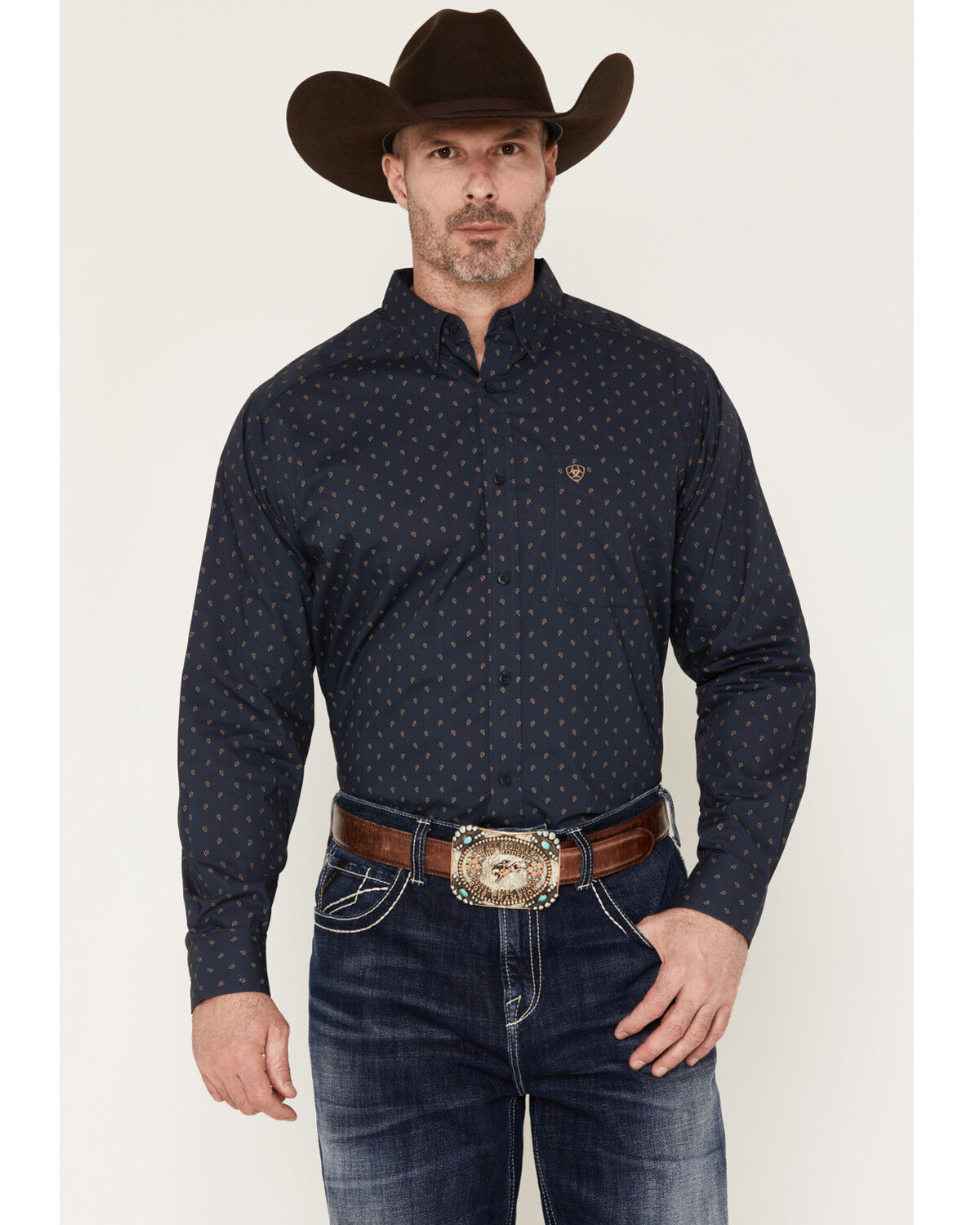 Image #1 - Ariat Men's Canyon Paisley Print Long Sleeve Button-Down Western Shirt - Tall, Blue, hi-res