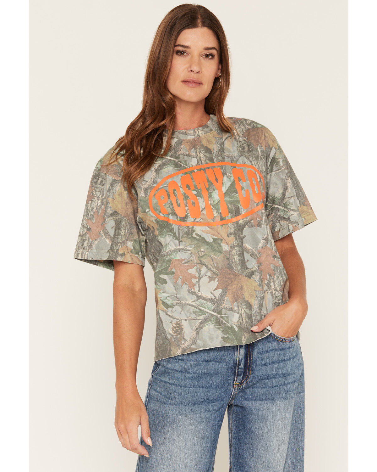 Image #1 - Post Malone Women's Post Camo Print Short Sleeve Cropped Graphic Tee, Camouflage, hi-res