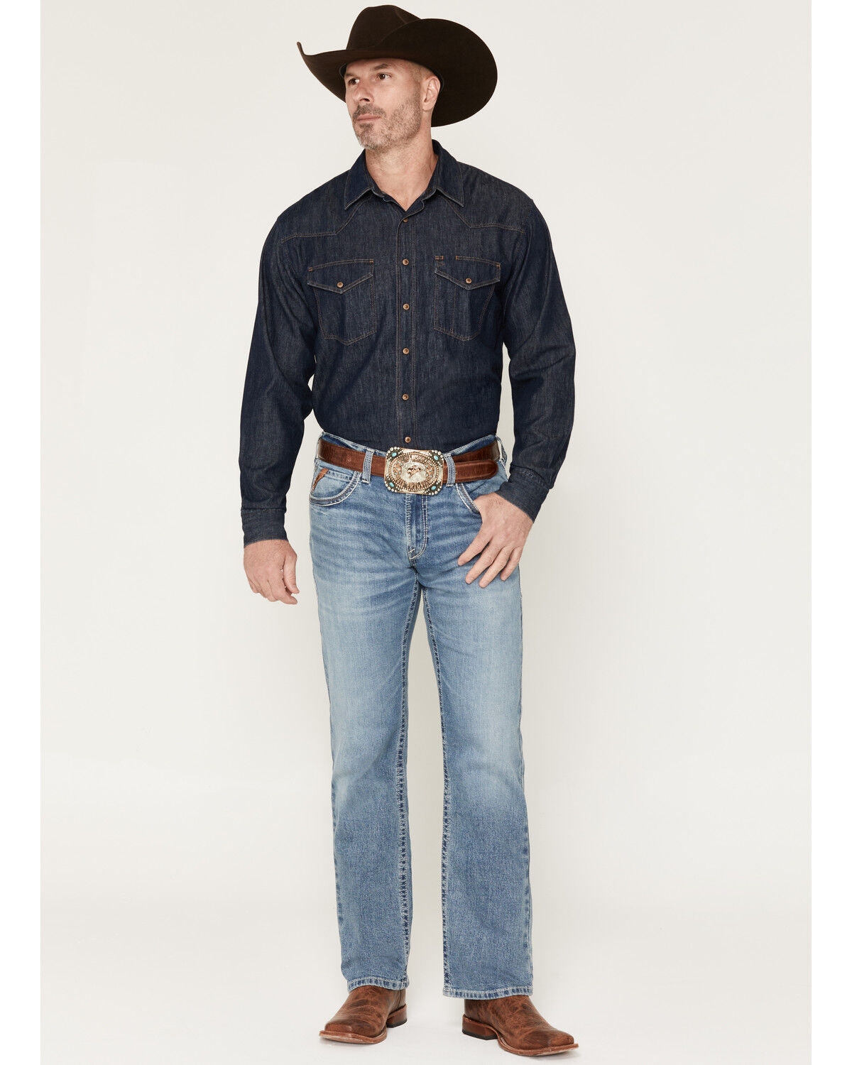 Image #1 - Ariat Men's M5 Logan Medium Wash Straight Stretch Denim Jeans, Medium Wash, hi-res