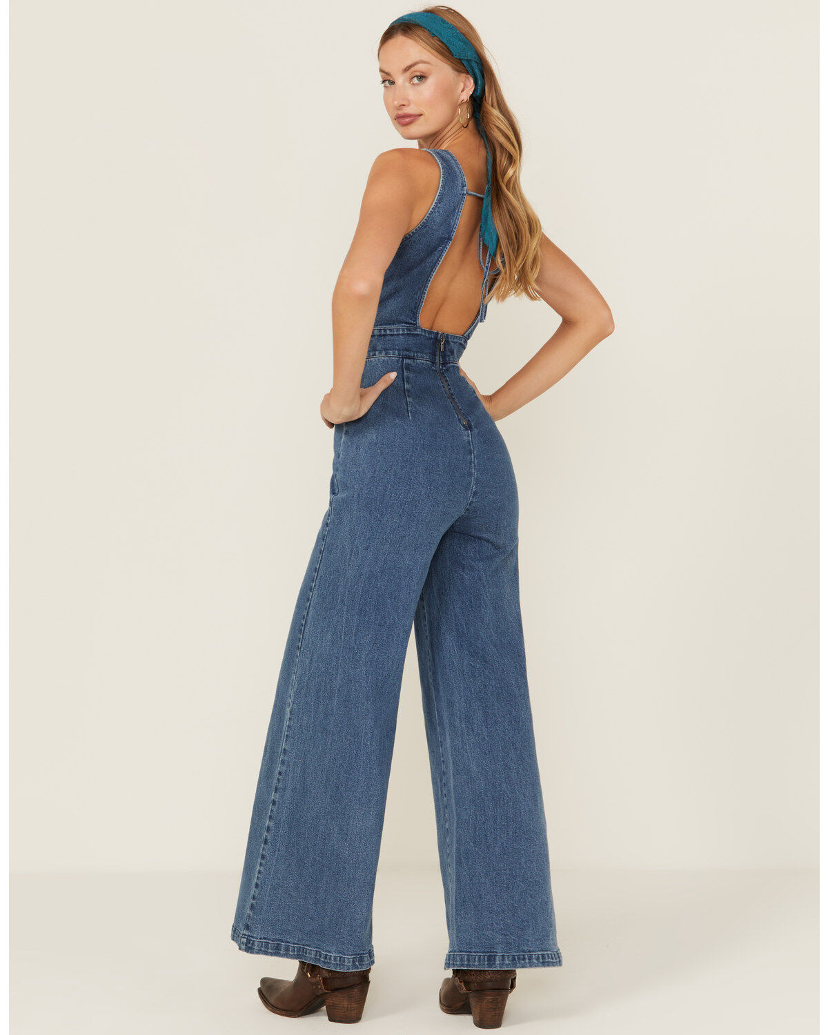 Image #4 - Flying Tomato Women's Denim Medium Wash Tie Back Jumpsuit, Medium Wash, hi-res