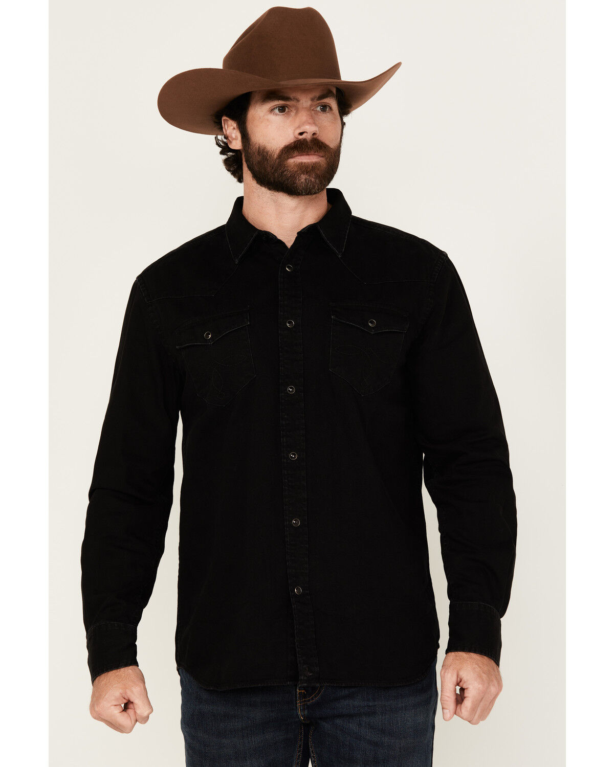 Image #1 - Cody James Men's Solid Long Sleeve Snap Denim Western Shirt, Black, hi-res