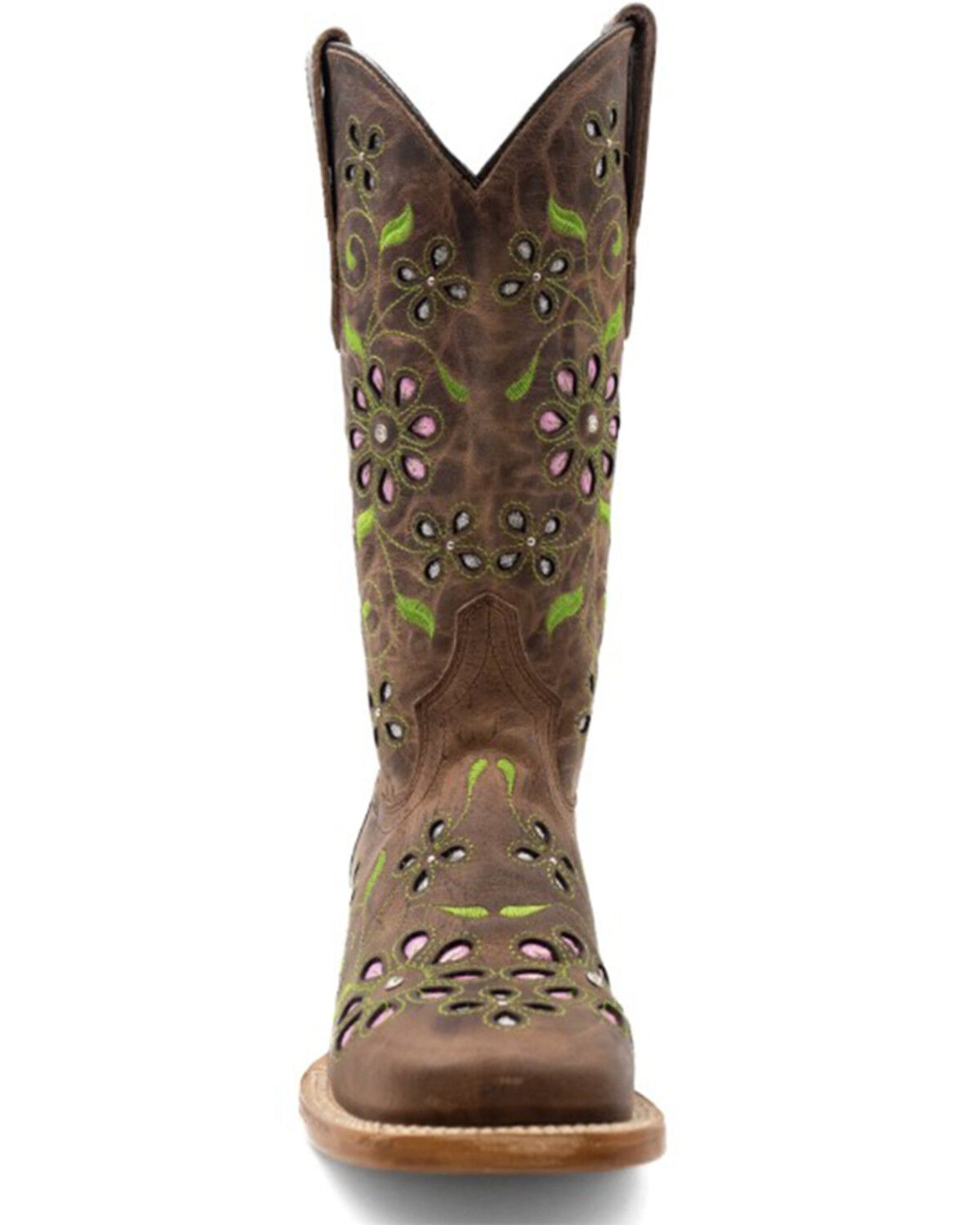 Image #4 - Ferrini Women's Blossom Inlay Western Boots - Broad Square Toe, Brown, hi-res