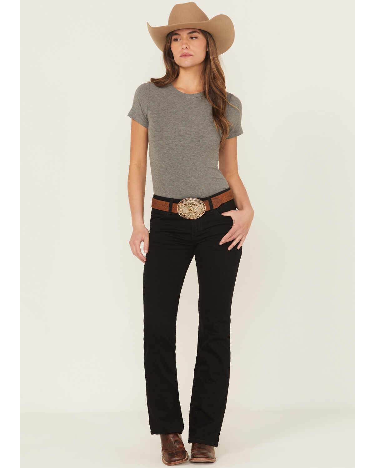 Image #1 - Wrangler Women's Black Mid Rise Bootcut Jeans, Black, hi-res