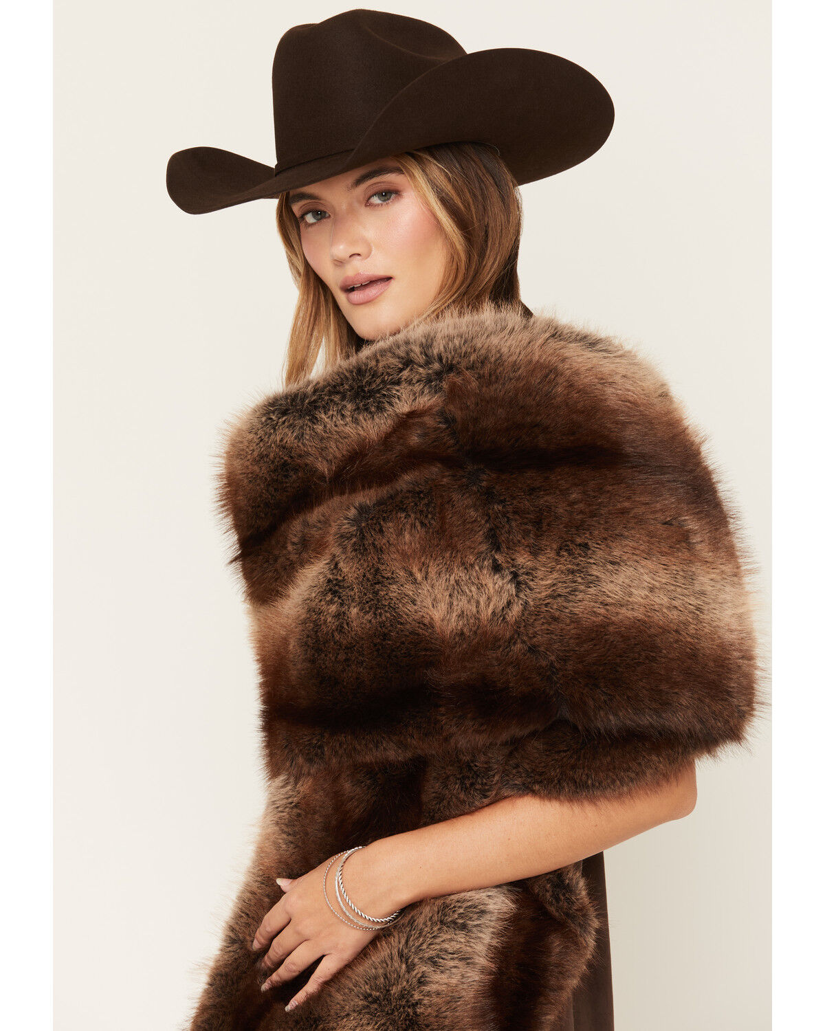 Image #2 - Azalea Wang Women's Starlet Faux Fur Wrap, Brown, hi-res