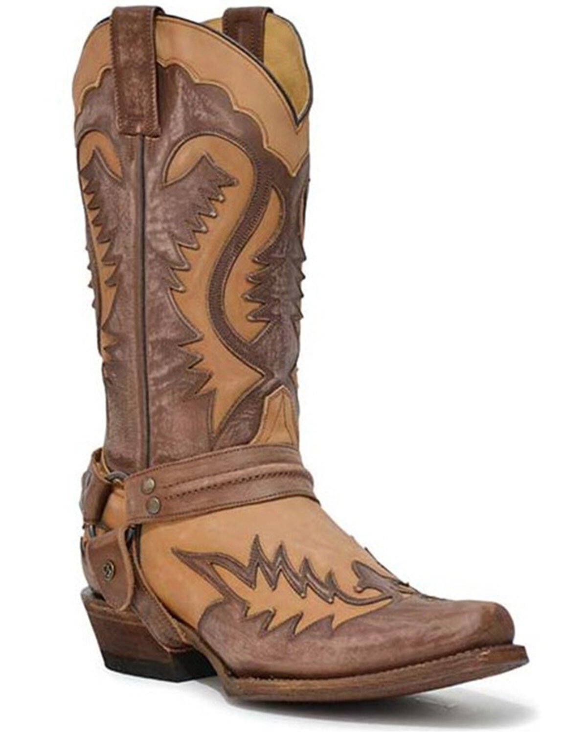 Image #1 - Stetson Men's Outlaw Washed Overlay Vamp Western Boots - Snip Toe, Tan, hi-res