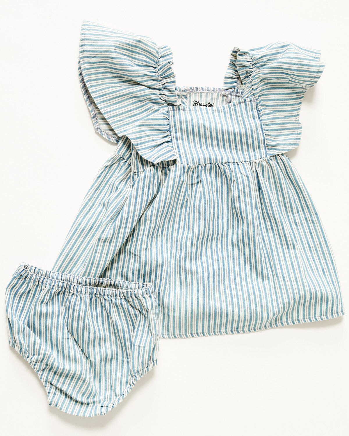 Image #1 - Wrangler Infant Girls' Striped Short Sleeve Denim Dress - 2 Piece, , hi-res