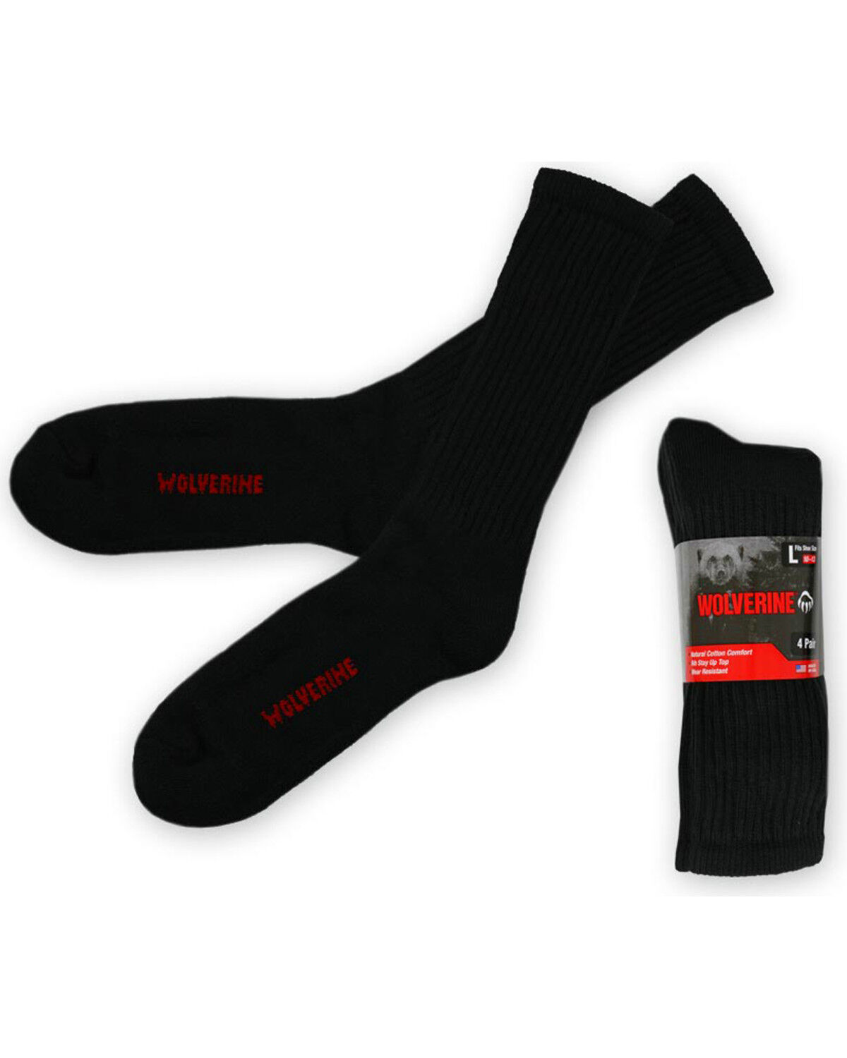 Wolverine Men's 4 Pack Work Socks, Black, hi-res