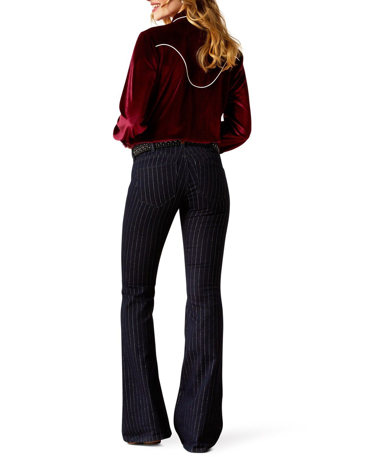 Image #1 - Ariat Women's Jasmine Pinstripe Dark Wash Flare Stretch Denim Jeans - Plus, , hi-res