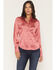 Image #1 - Shyanne Women's Roberta Long Sleeve Fringe Satin Button-Down Western Shirt, Dark Pink, hi-res