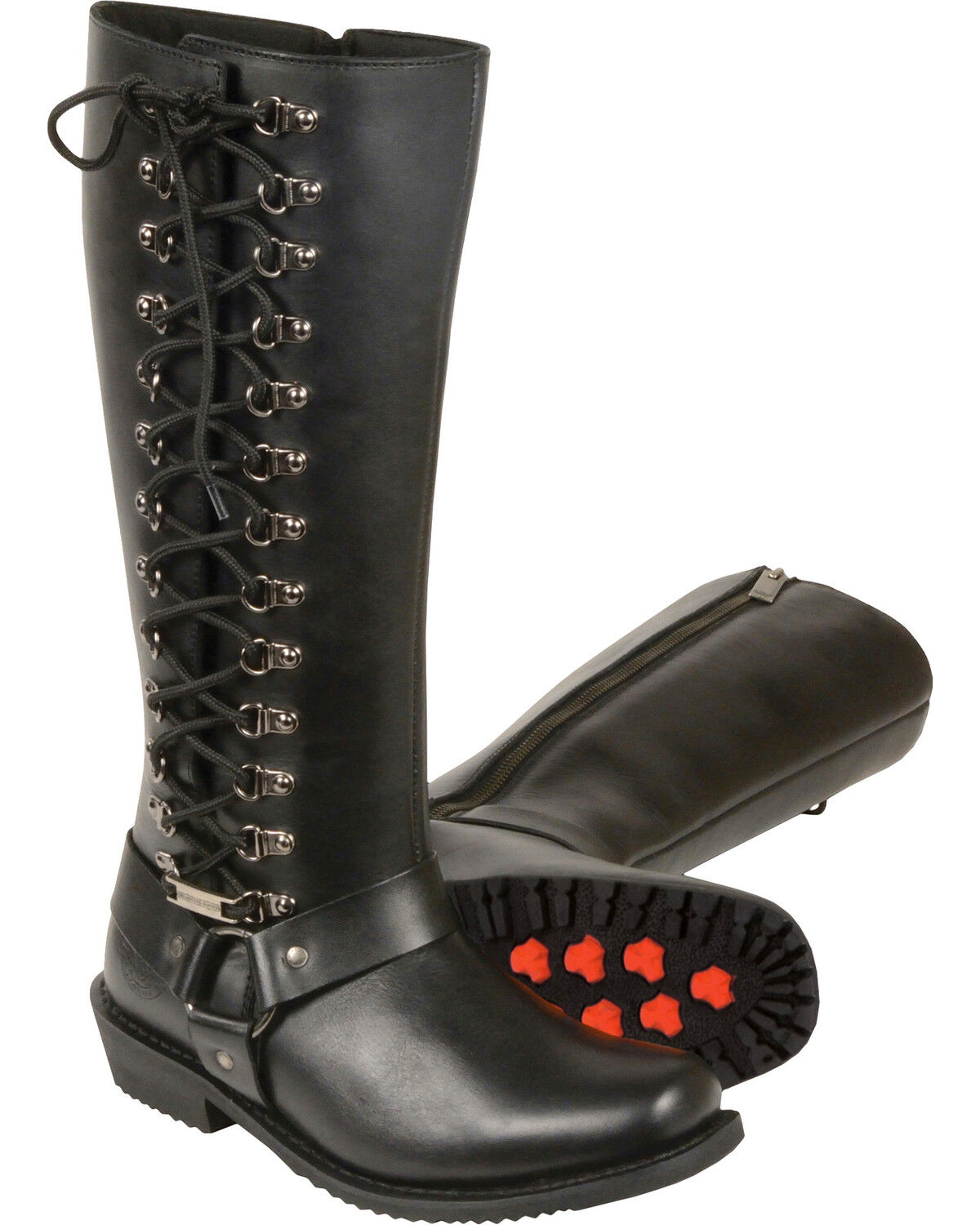 Image #1 - Milwaukee Leather Women's 14" Full Lacing Classic Harness Boots - Square Toe - Wide, Black, hi-res