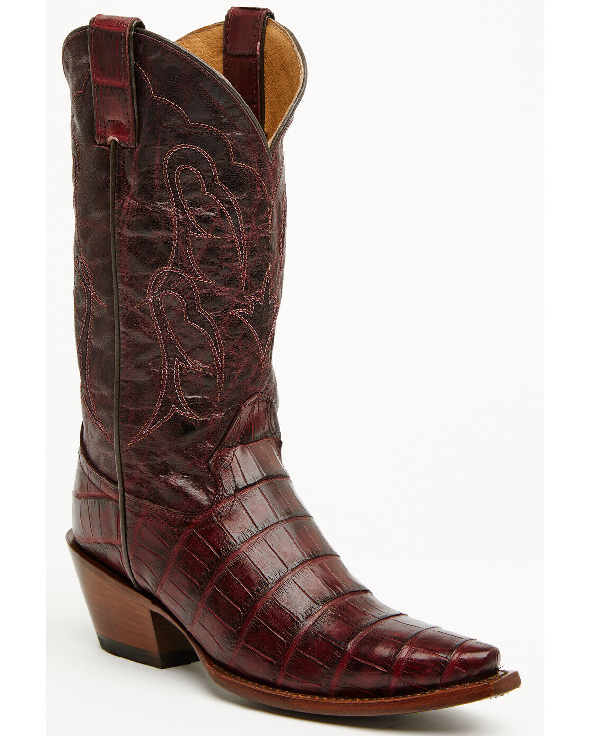 Image #1 - Shyanne Women's Aspen Exotic American Alligator Western Boots - Snip Toe, Black Cherry, hi-res