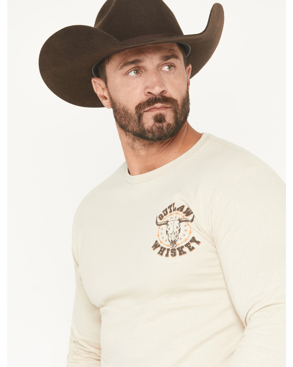 Image #3 - Cowboy Hardware Men's Outlaw Whiskey Long Sleeve Graphic T-Shirt, Sand, hi-res