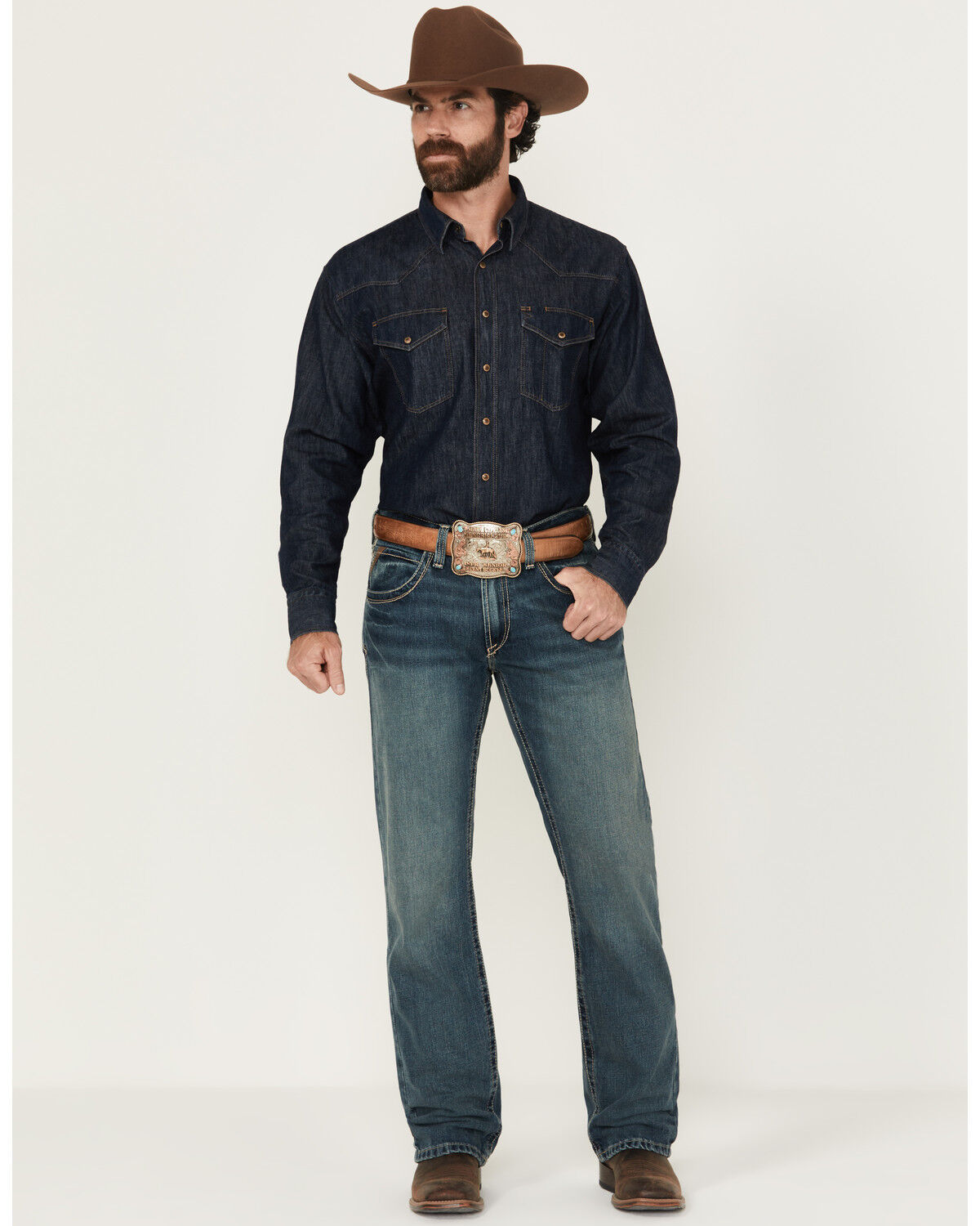 Image #2 - Ariat Men's M5 Gulch Medium Wash Low Rise Straight Denim Jeans, Med Wash, hi-res