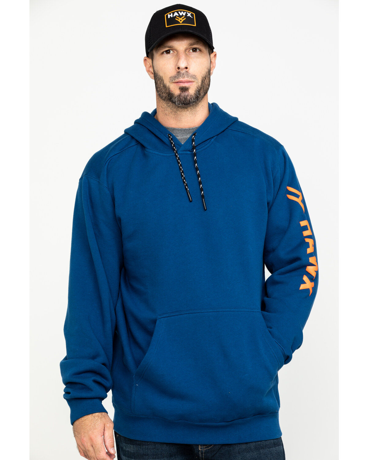 Image #1 - Hawx&reg; Men's Logo Sleeve Performance Fleece Hooded Work Sweatshirt - Big & Tall, Blue, hi-res