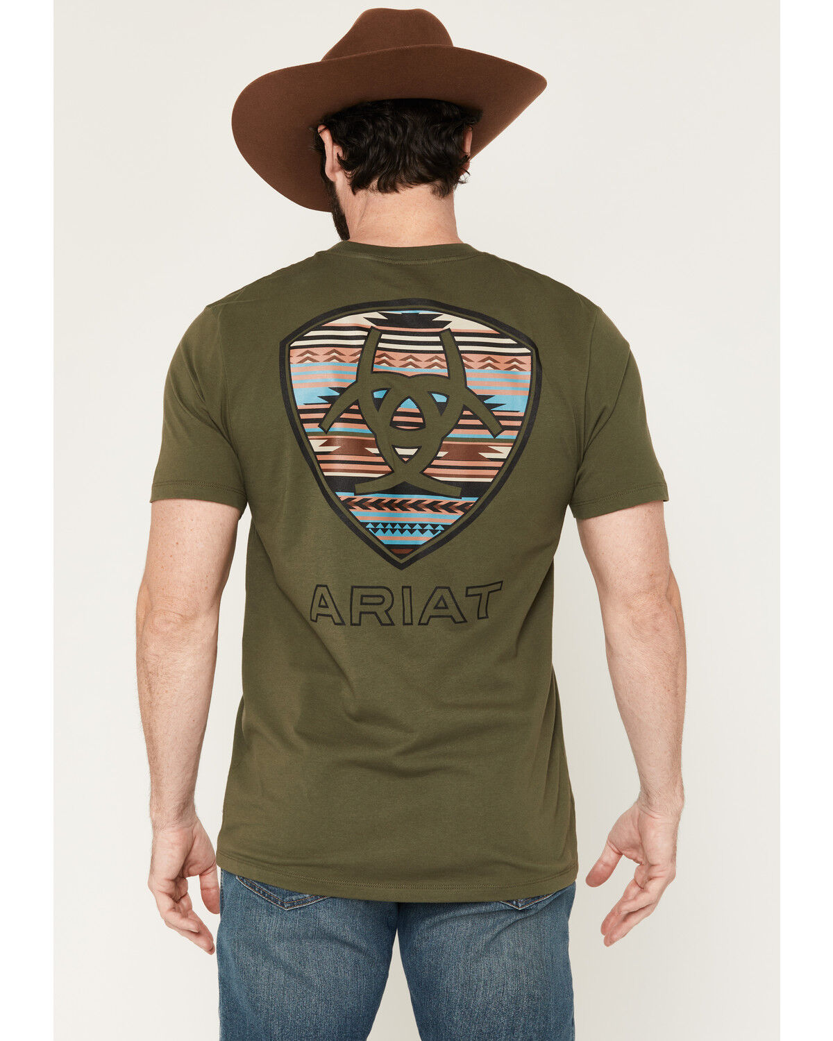 Image #1 - Ariat Men's Serape Shield Short Sleeve Graphic T-Shirt, Olive, hi-res