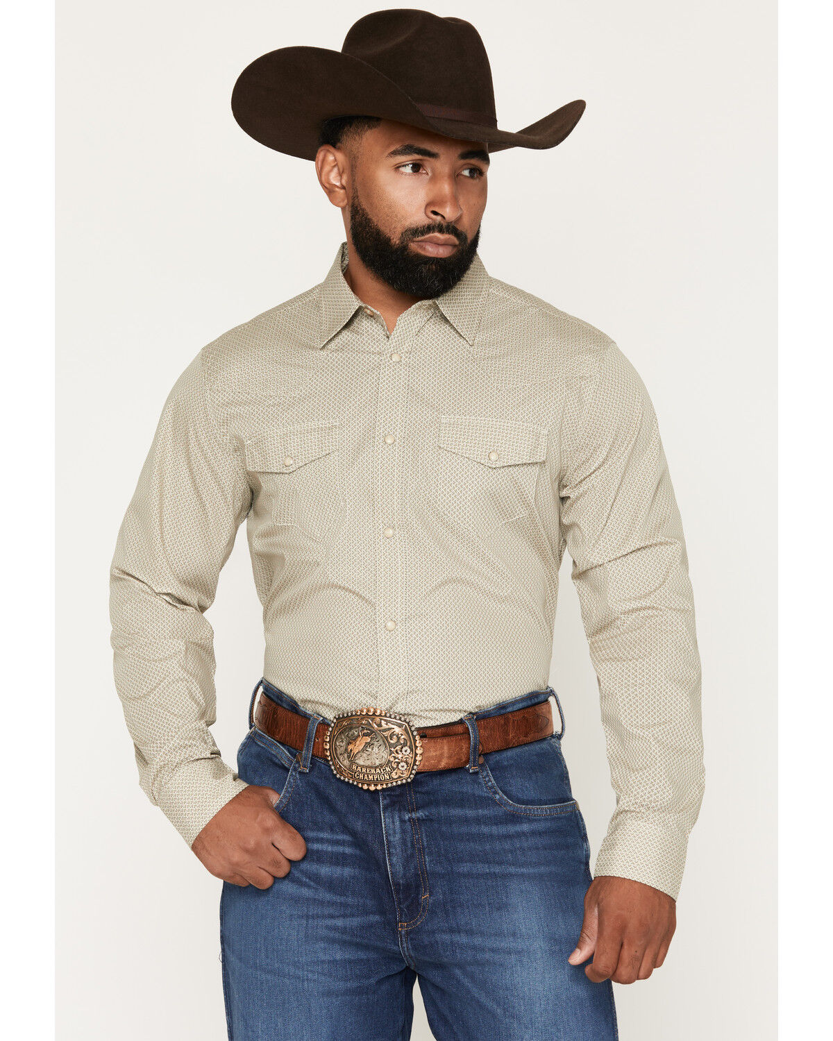 Image #1 - Gibson Trading Co Men's Mister Furley Geo Print Long Sleeve Snap Western Shirt - Tall, Cream, hi-res