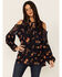 Image #1 - Miss Me Women's Cold Shoulder Long Sleeve Floral Top, Navy, hi-res