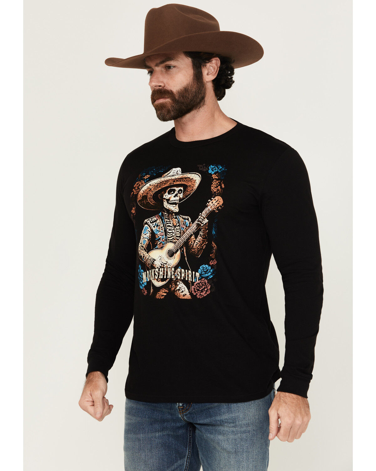 Image #1 - Moonshine Spirit&reg; Men's Solo Guitarist Long Sleeve Graphic T-Shirt, Black, hi-res