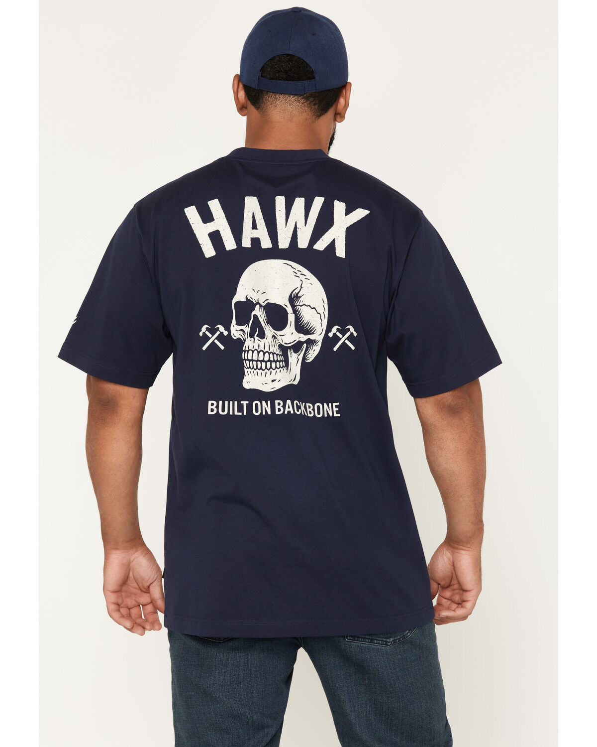 Image #1 - Hawx Men's Backbone Short Sleeve Graphic Pocket Work T-Shirt, Navy, hi-res