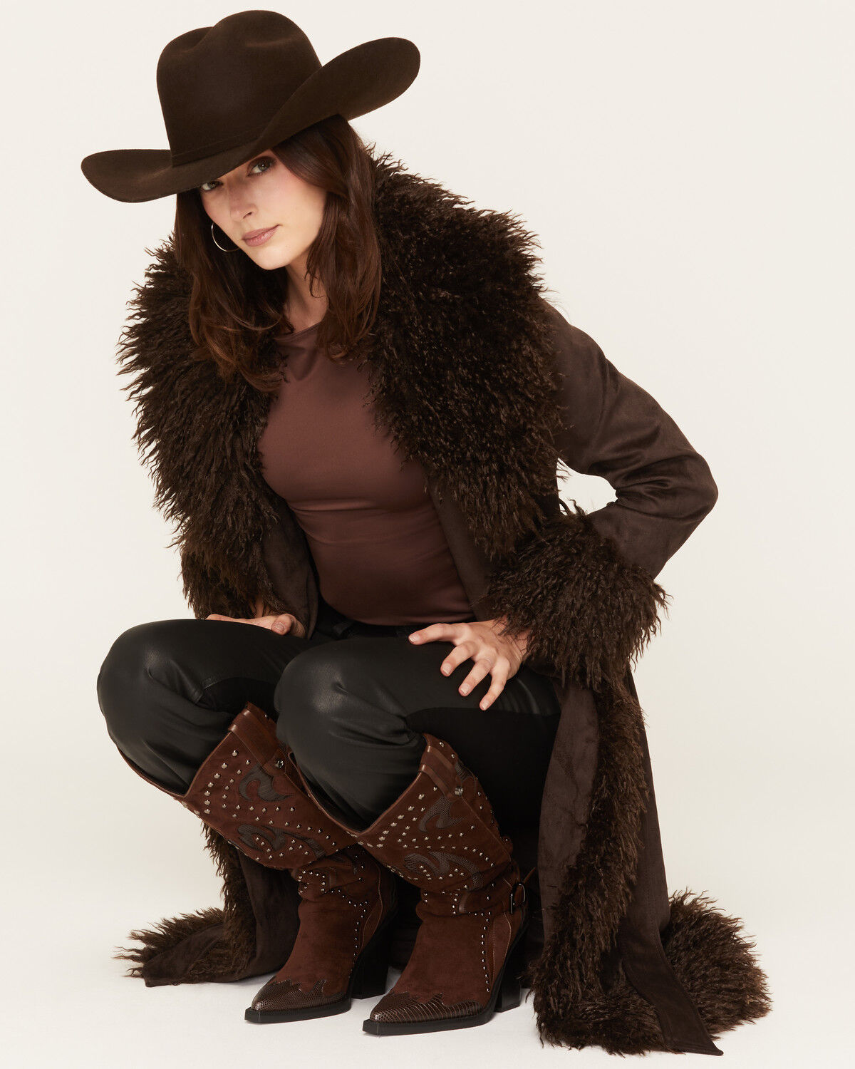 Image #2 - Azalea Wang Women's Gilda Long Faux Fur Trench Coat, Chocolate, hi-res