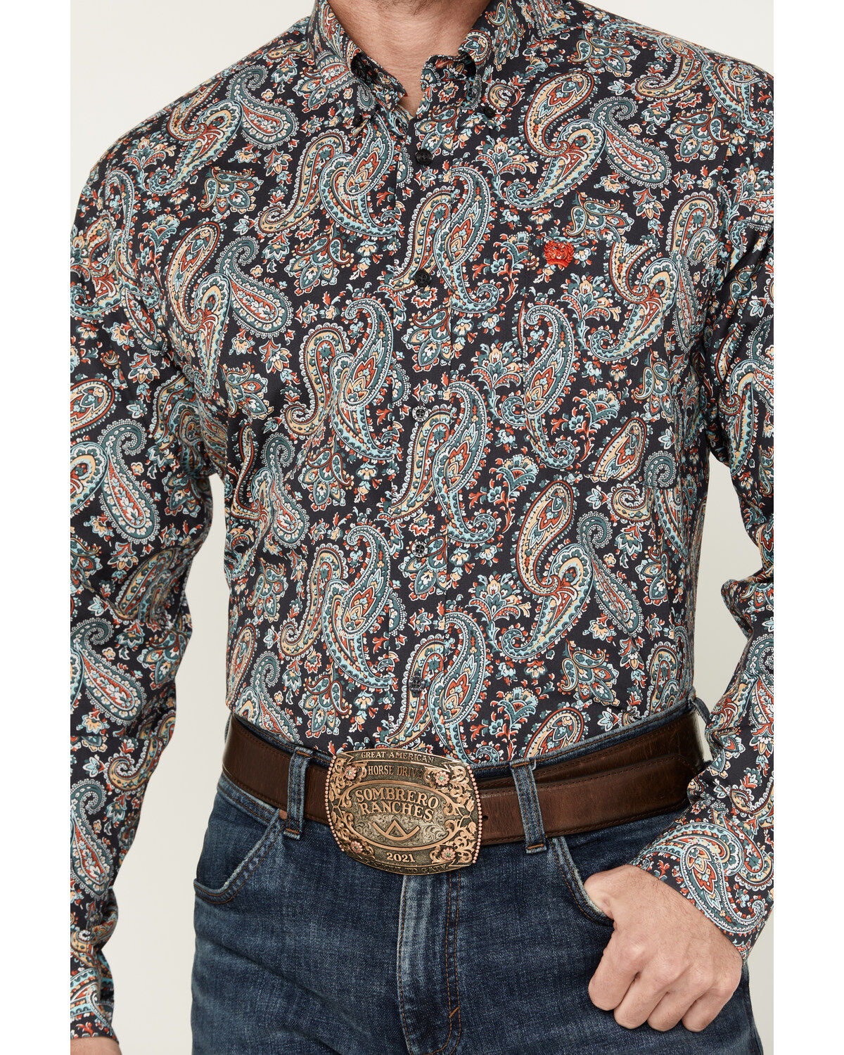 Image #3 - Cinch Men's Exploded Paisley Print Long Sleeve Button-Down Western Shirt, Charcoal, hi-res
