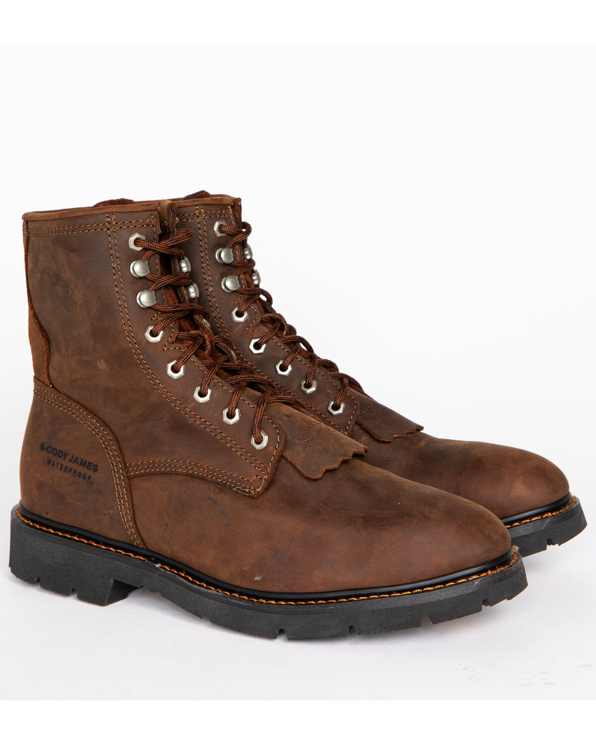 Cody James Men's 8" Mustang Waterproof Lace-Up Kiltie Work Boots - Soft Toe, Brown, hi-res