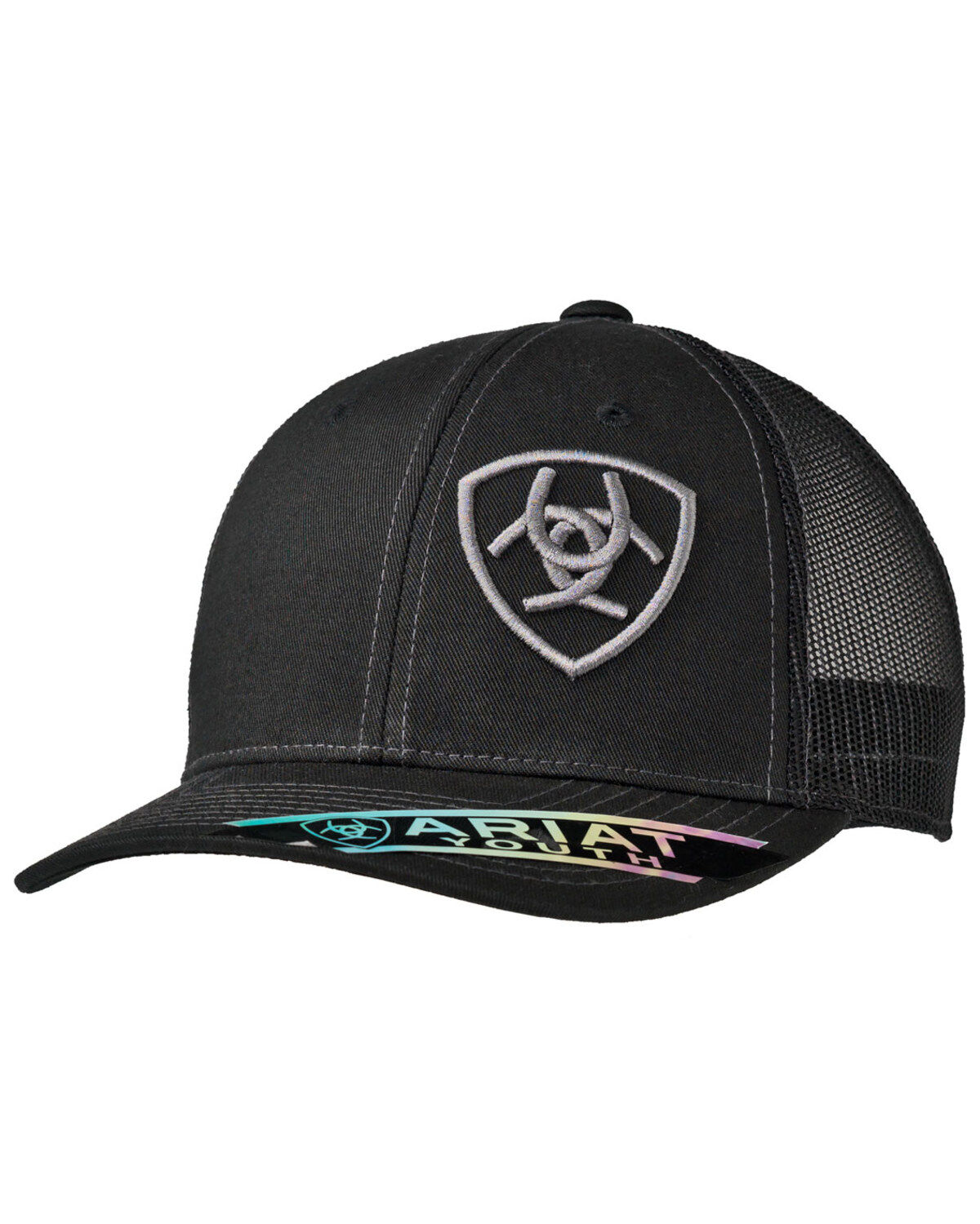 Image #1 - Ariat Boys' Black Logo Offset Mesh Ball Cap, Black, hi-res