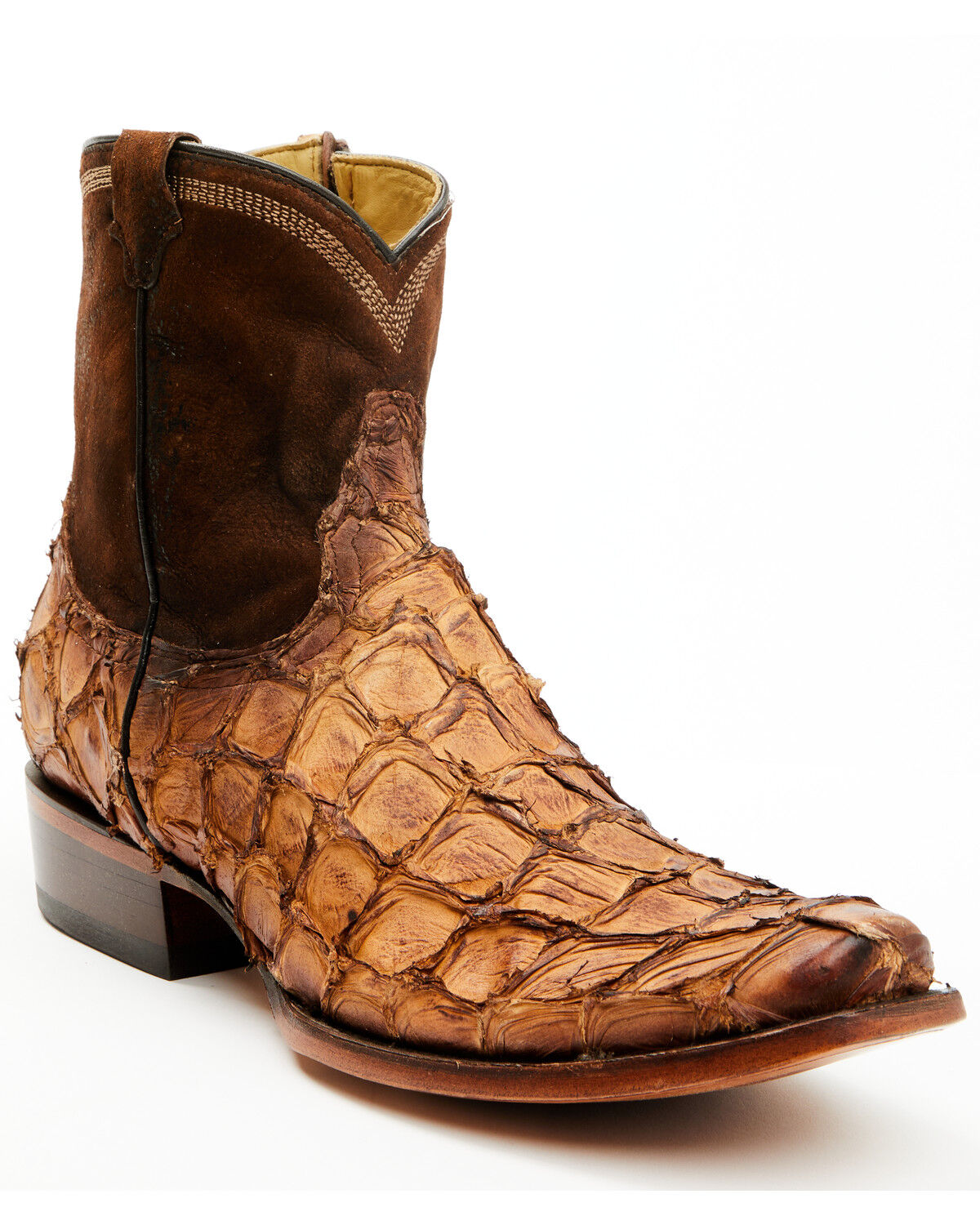 Corral Men's Exotic Pirarucu Western Ankle Boots - Snip Toe, Cognac, hi-res