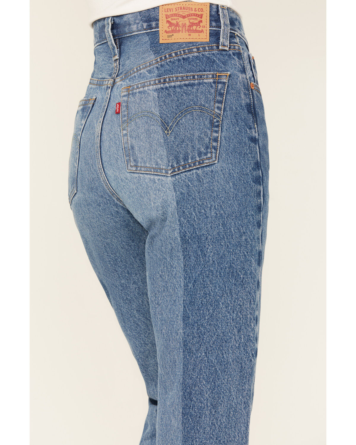 Image #2 - Levi's Women's Medium Wash Laser Craft High Rise Two Toned 501 Straight Jeans, , hi-res