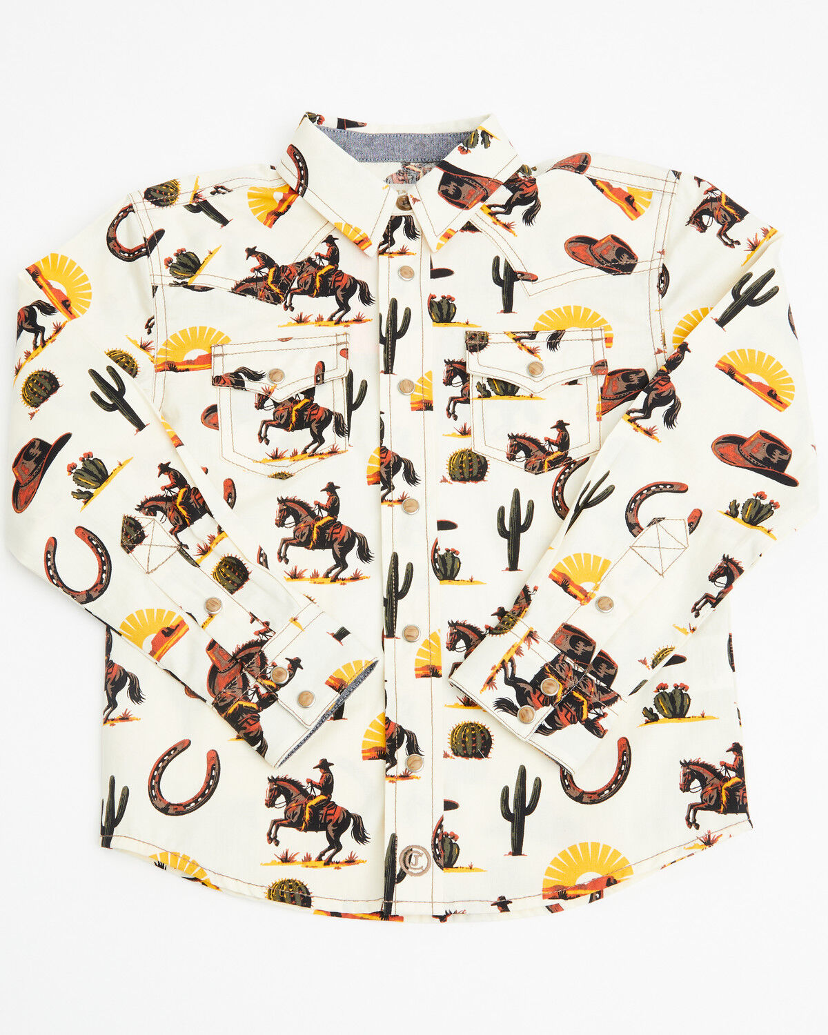 Cody James Toddler Boys' Elemental Western Conversation Print Long Sleeve Snap Western Shirt, Cream, hi-res