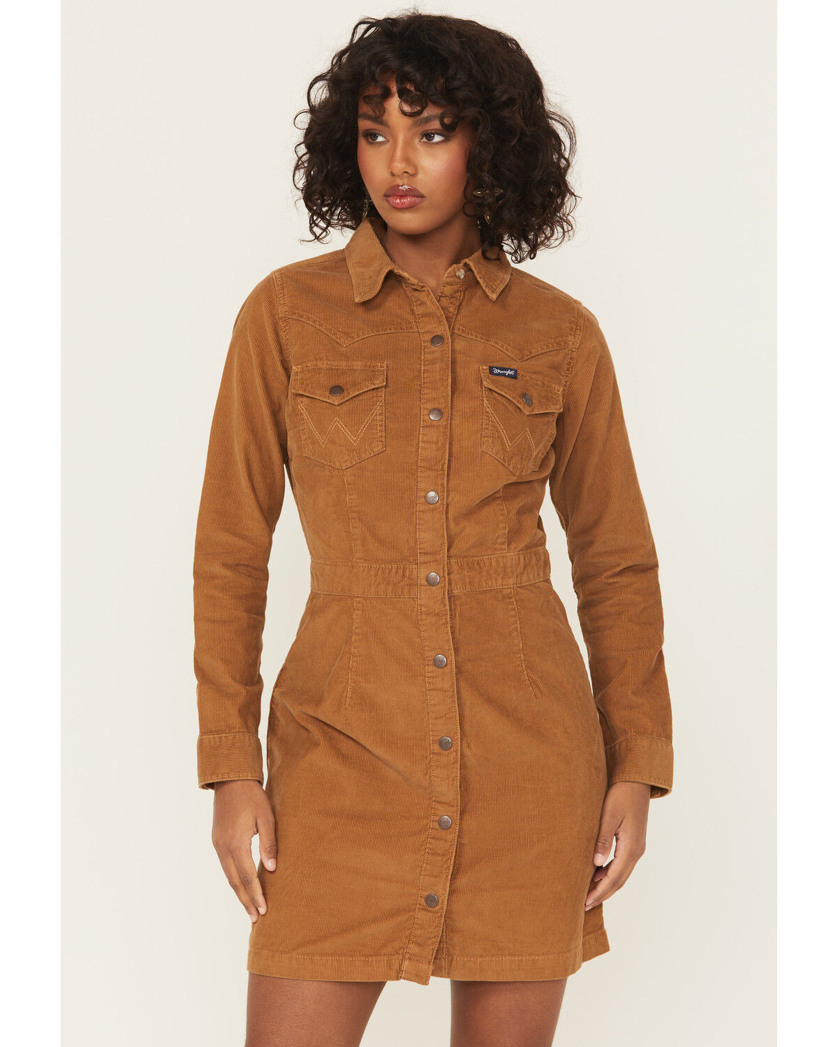 Wrangler Retro Women's Corduroy Long Sleeve Snap Mini Dress, Brown, hi-res