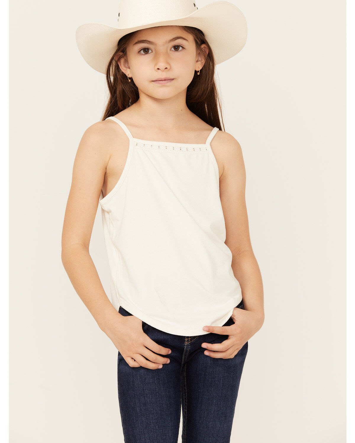 Image #1 - Shyanne Girls' Crochet Lace Trim Tank, Ivory, hi-res