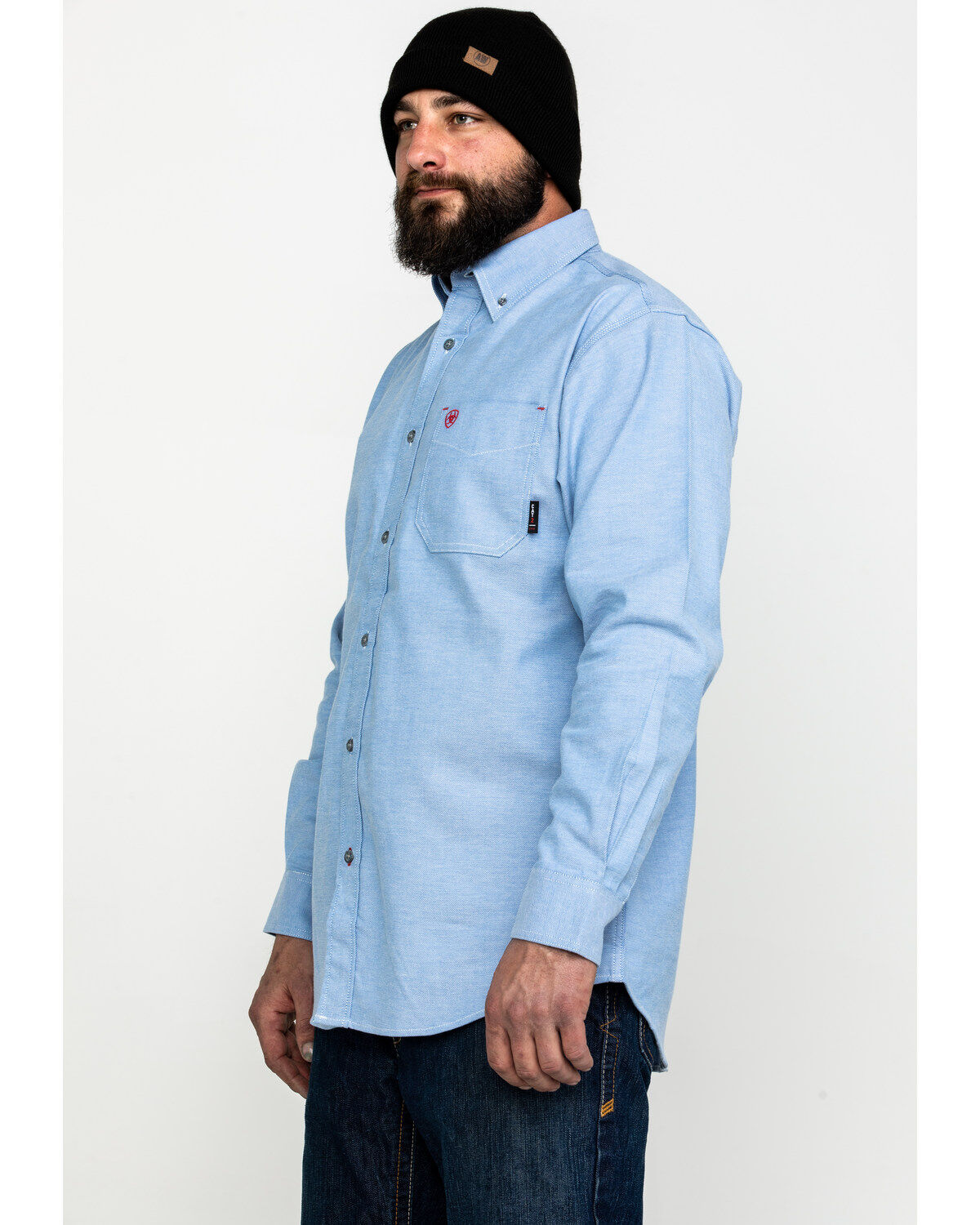 Image #4 - Ariat Men's FR Solid Durastretch Long Sleeve Work Shirt, Blue, hi-res