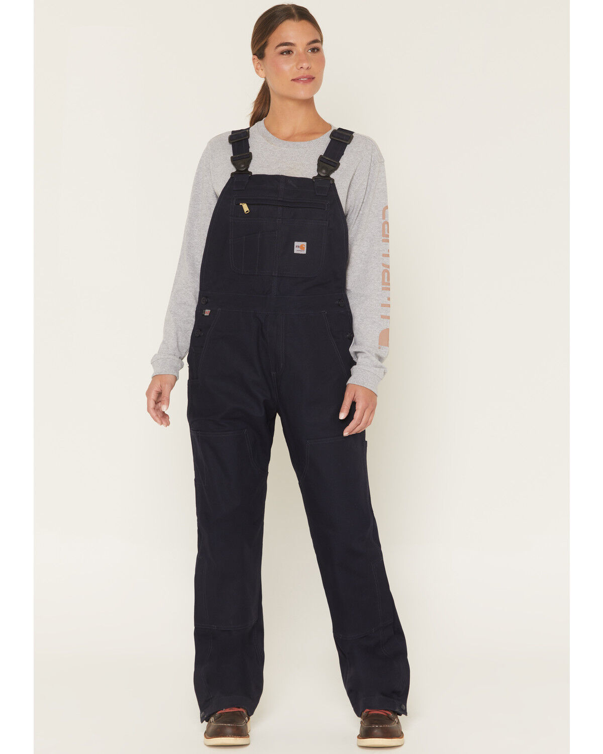 Image #1 - Carhartt Women's FR Rugged Flex&reg; Loose Fit Duck Bib Overalls, Navy, hi-res