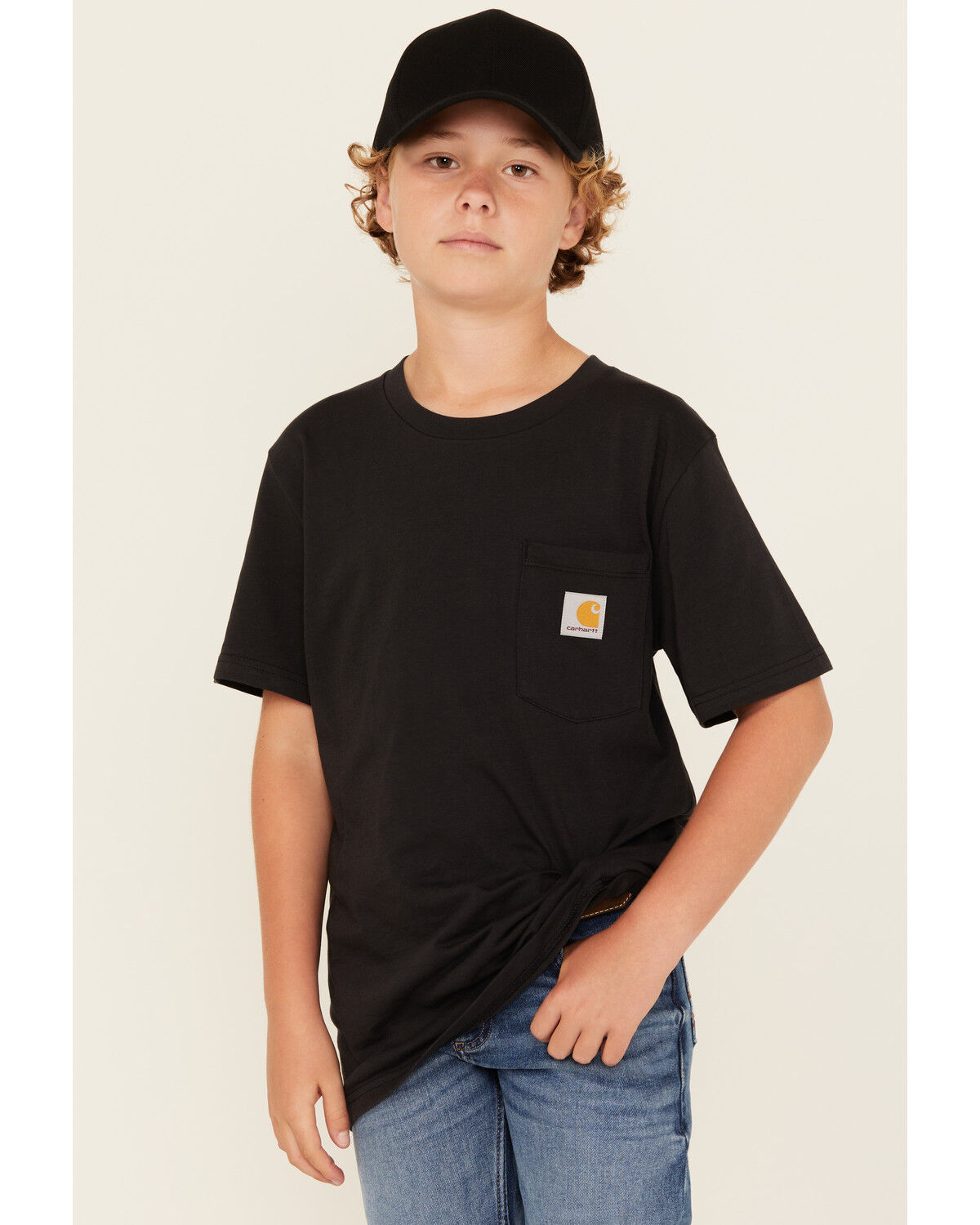 Image #1 - Carhartt Boys' Solid Short Sleeve Pocket T-Shirt, Black, hi-res