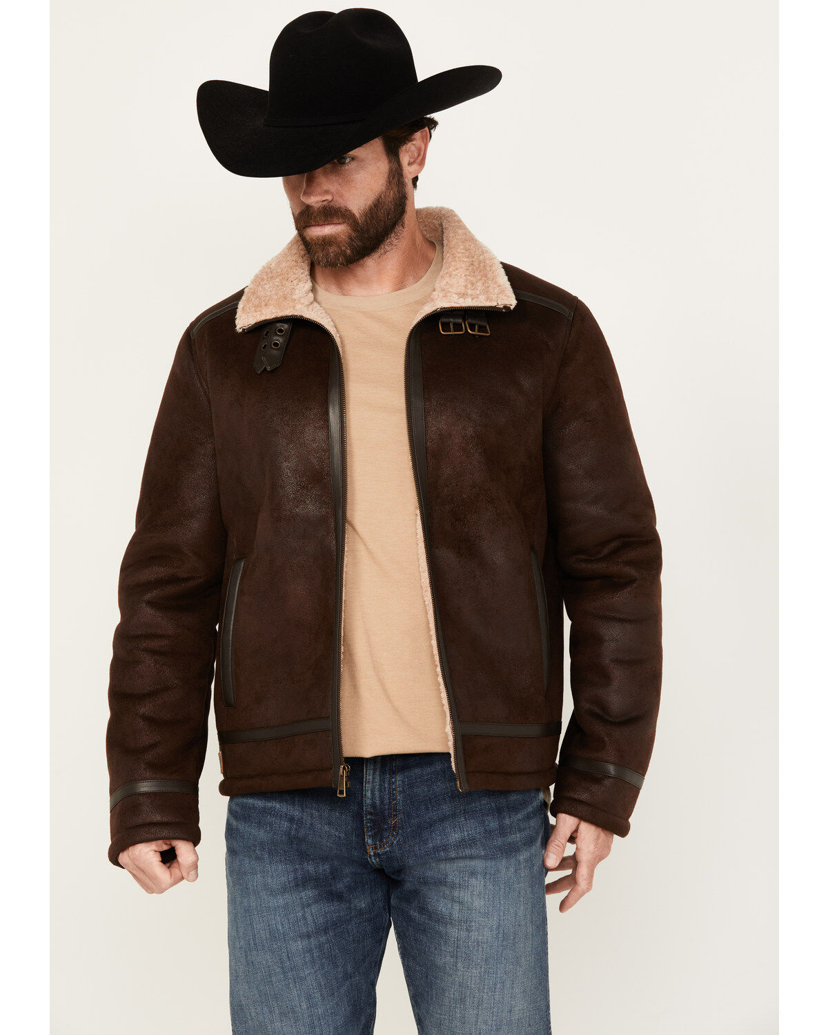 Image #1 - Moonshine Spirit&reg; Men's Sherpa Lined Faux Leather Jacket, Dark Brown, hi-res