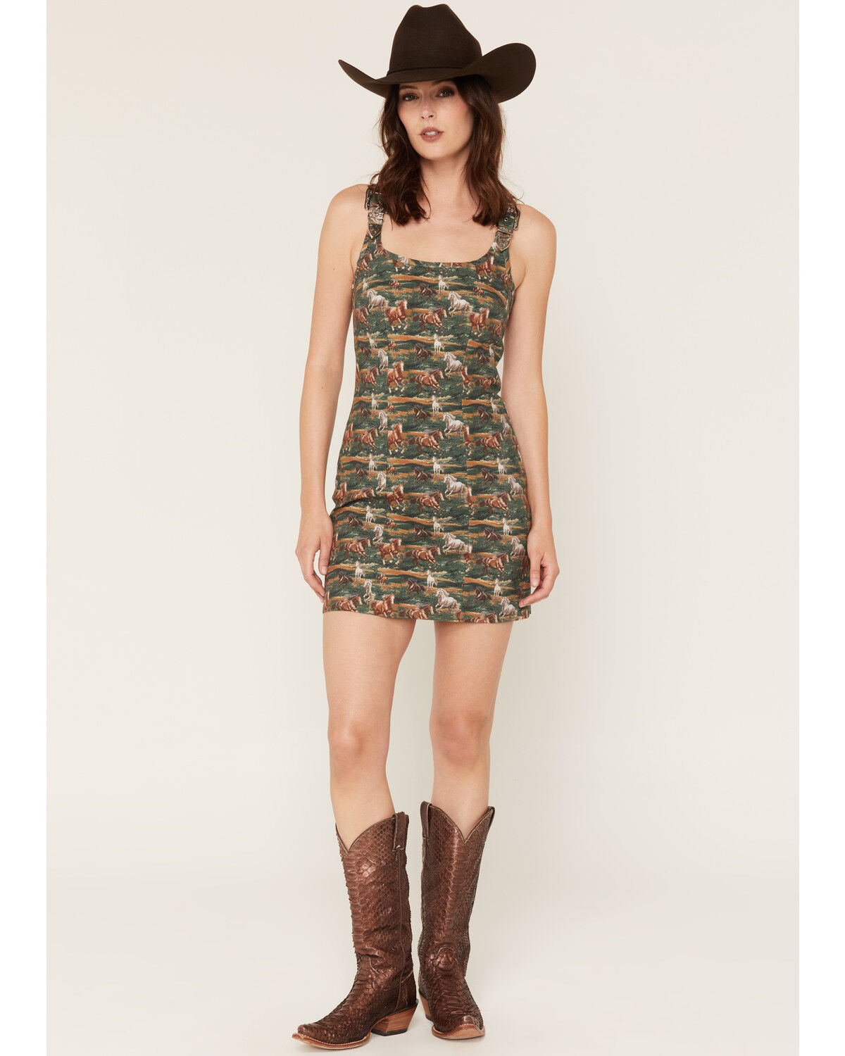 Rock & Roll Denim Women's Horse Print Sleeveless Mini Dress, Green, hi-res