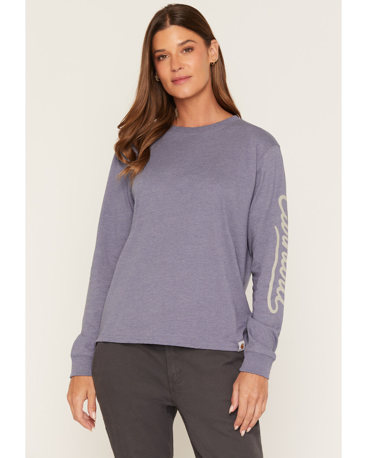 Image #1 - Carhartt Women's Irvine Loose Fit Logo Long Sleeve Work Shirt, Grey, hi-res