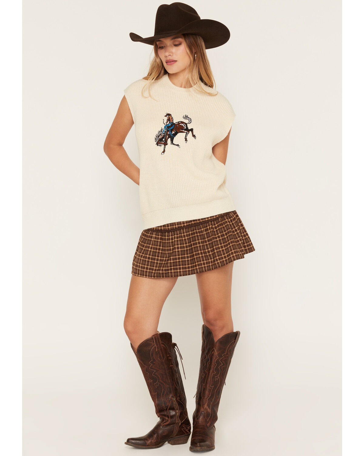 Wishlist Women's Plaid Print Mini Skirt, Brown, hi-res
