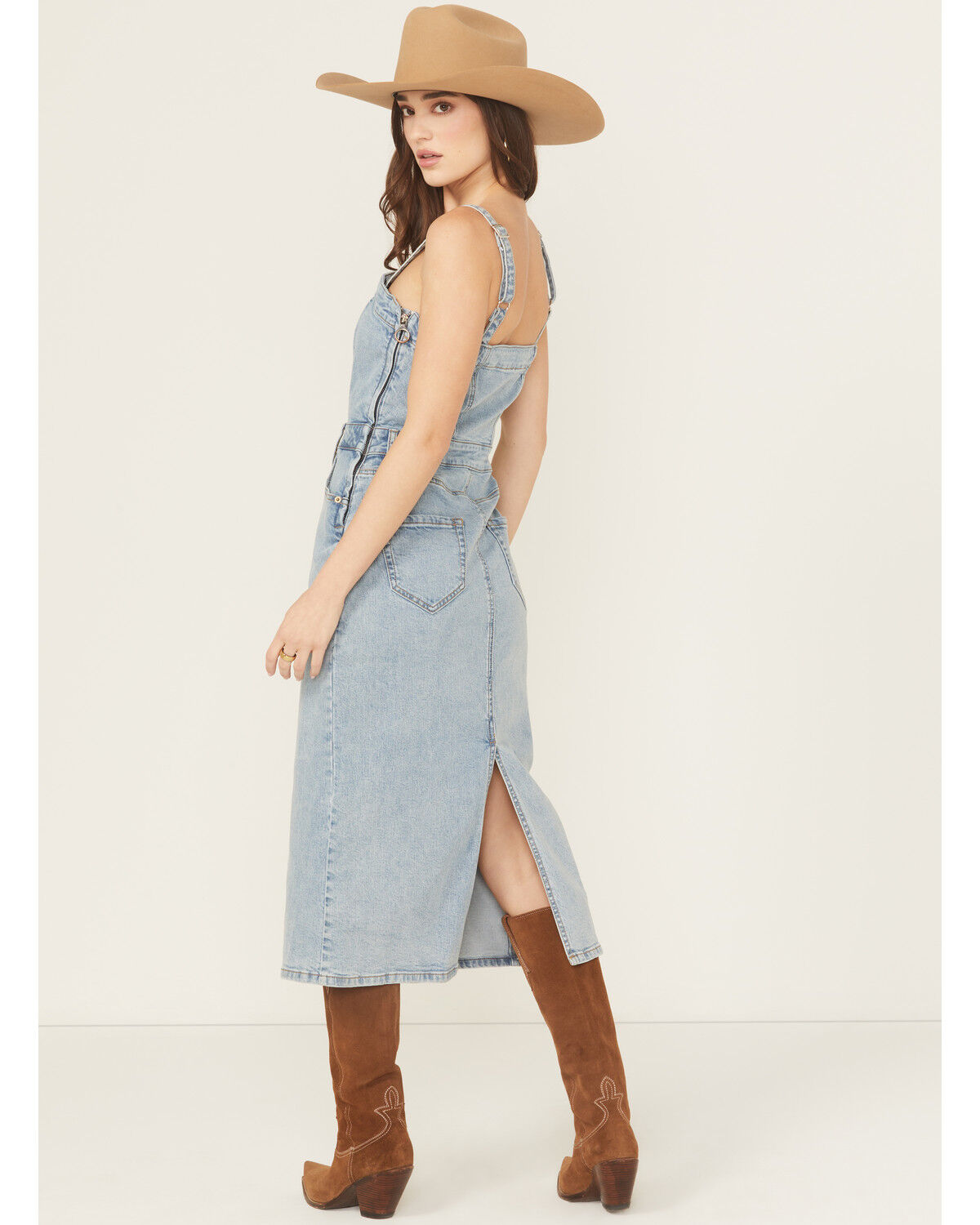 Image #4 - Rock & Roll Denim Women's Light Wash Detachable Strap Denim Midi Dress, Light Wash, hi-res